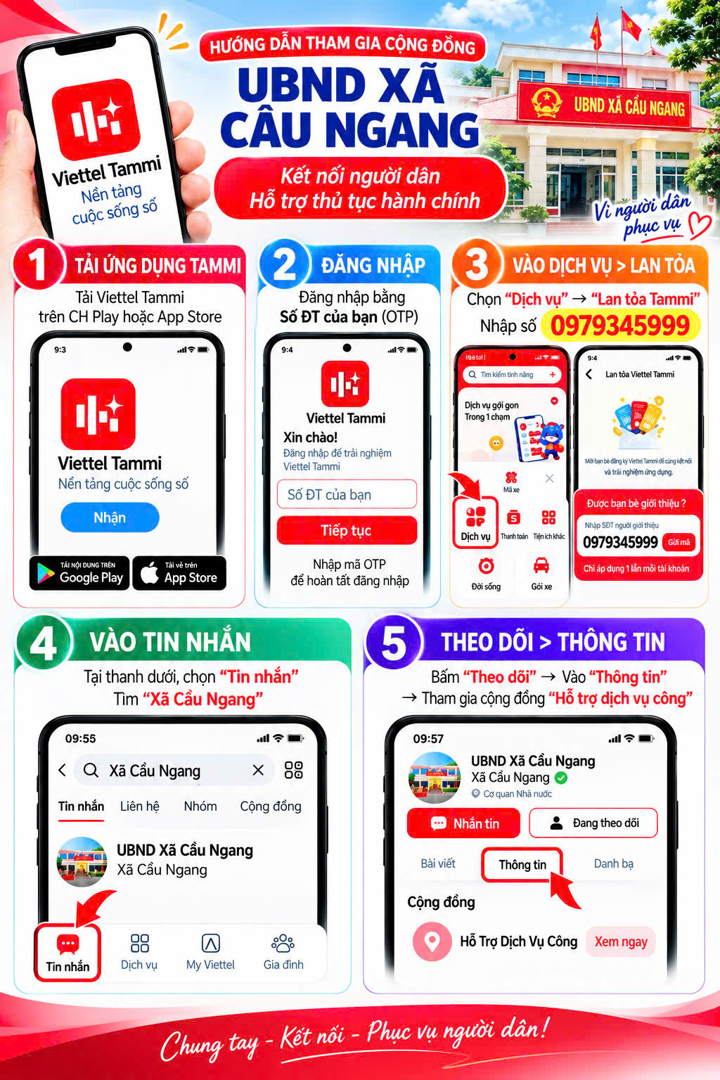 Hướng dẫn người dân tham gia cộng đồng “UBND xã Cầu Ngang” trên ứng dụng Tammi